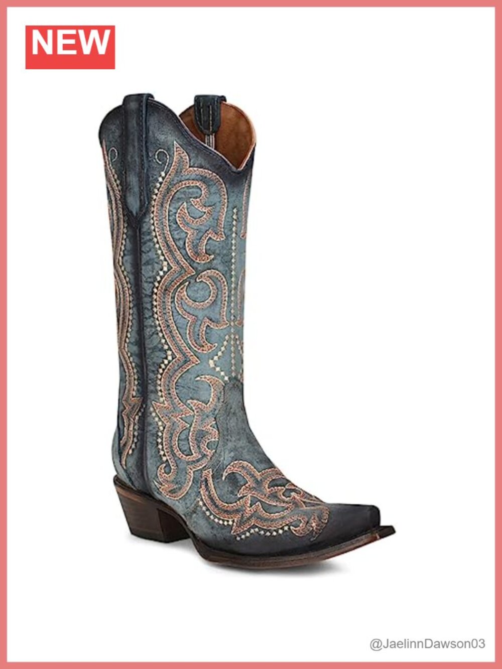 Women's Corral Boots Embroidered Snip Toe Mid Calf Block Heel Pull On Boots